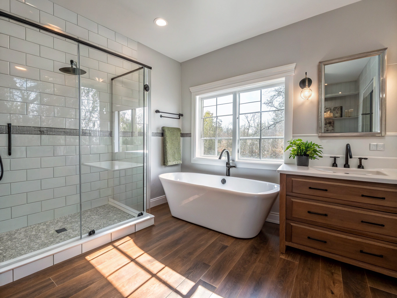 Luxury bathroom with walk-in shower and custom tile