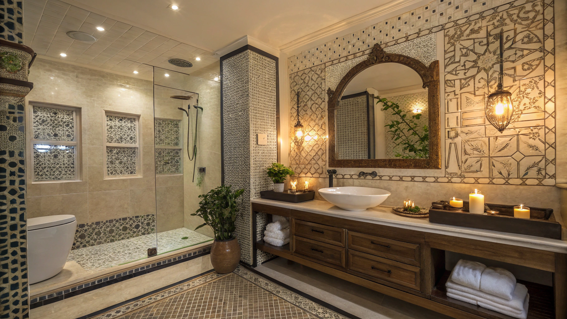 Luxury bathroom renovation with custom tile