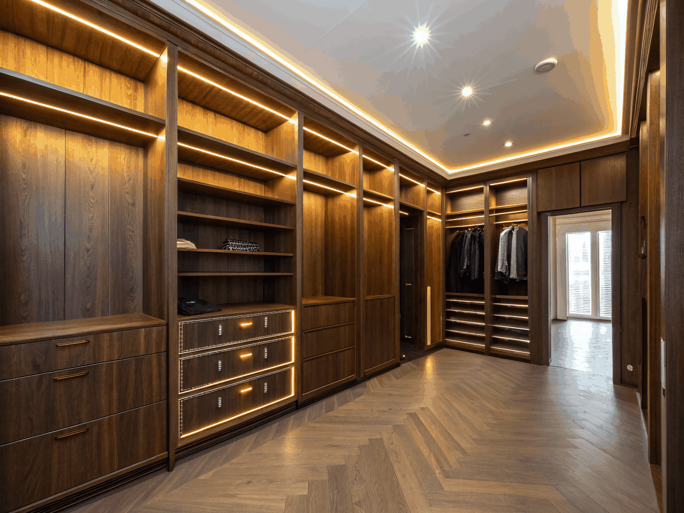 Custom walk-in closet with organized shelving