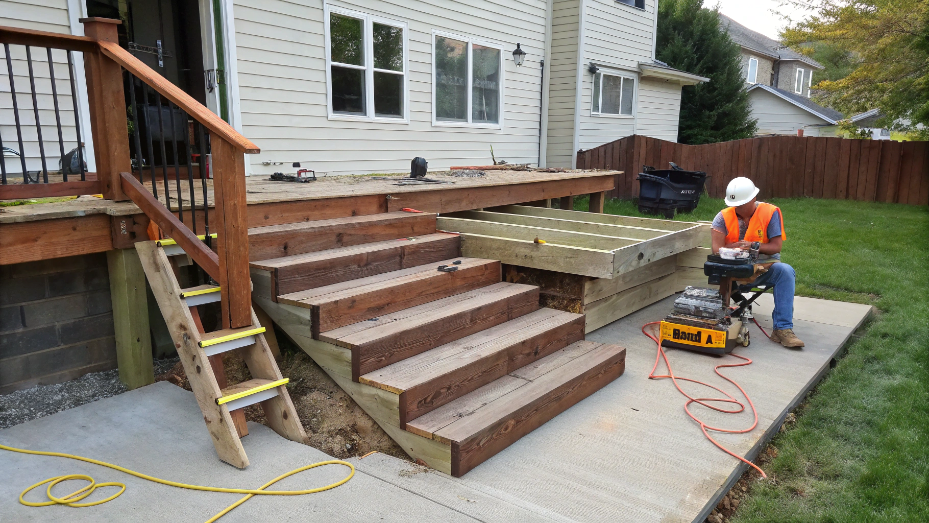 Custom outdoor deck construction in progress